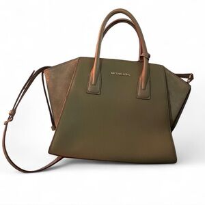 Michael Kors Green Satchel with Double Handles and Modern Silhouette
